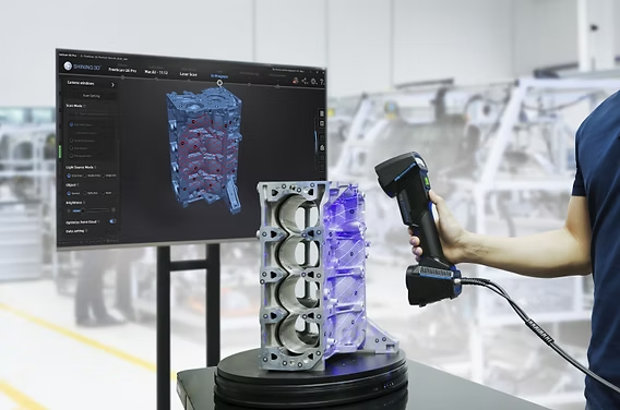 proses scanning komponen mekanis menggunakan Shining3D FreeScan